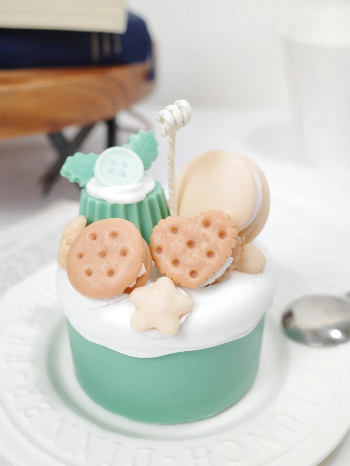 Happy Birthday Cake Candle in Mint Green