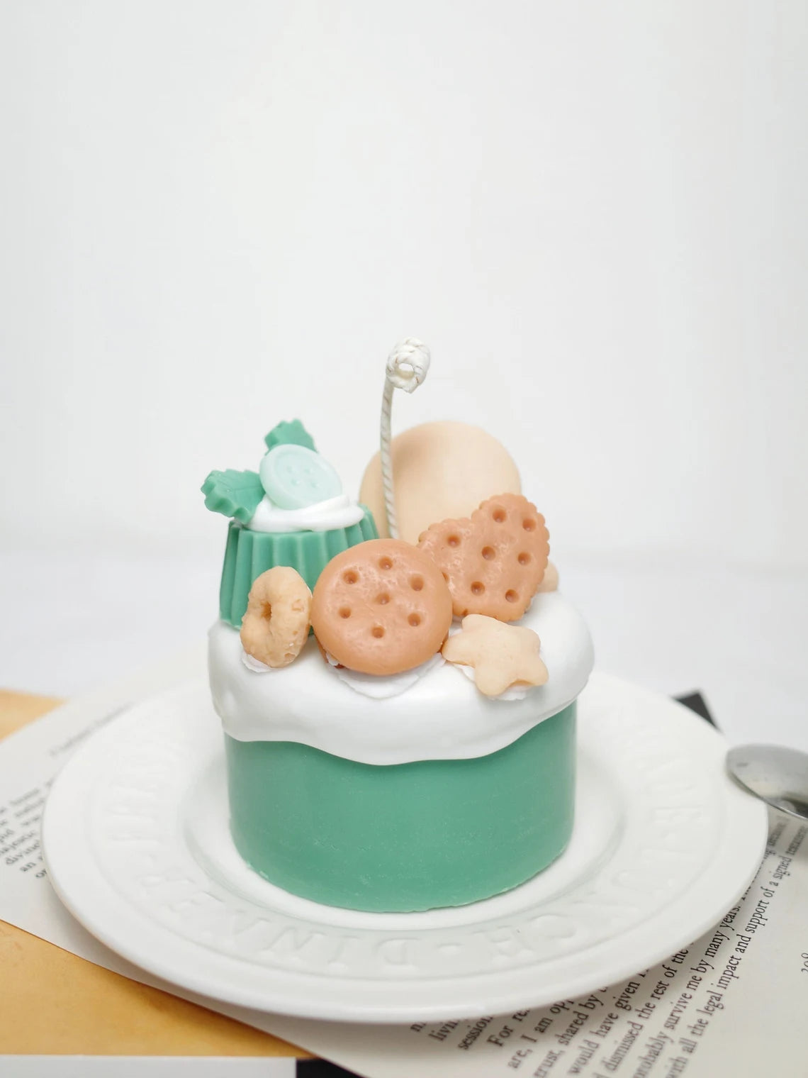 Happy Birthday Cake Candle in Mint Green