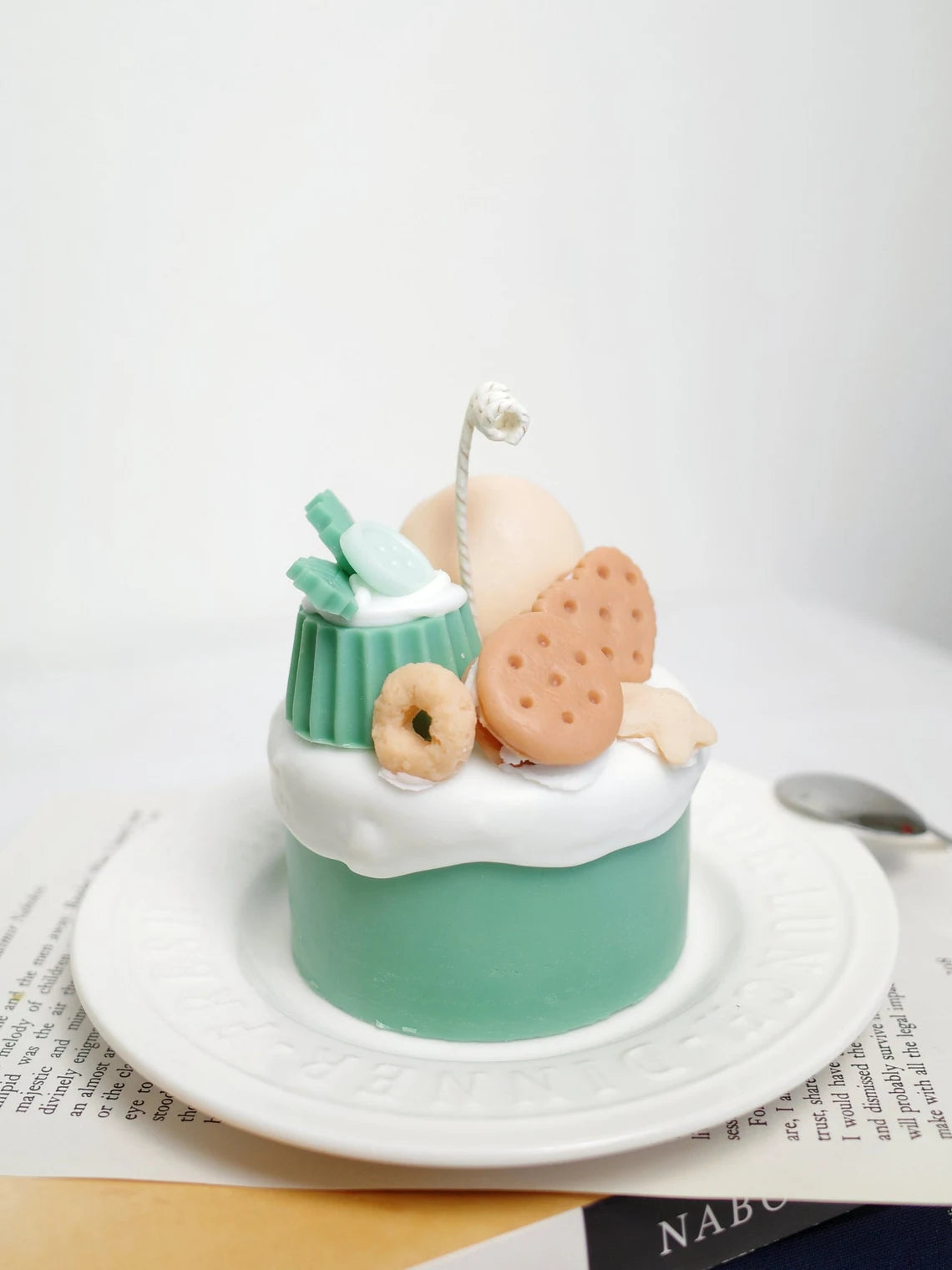 Happy Birthday Cake Candle in Mint Green