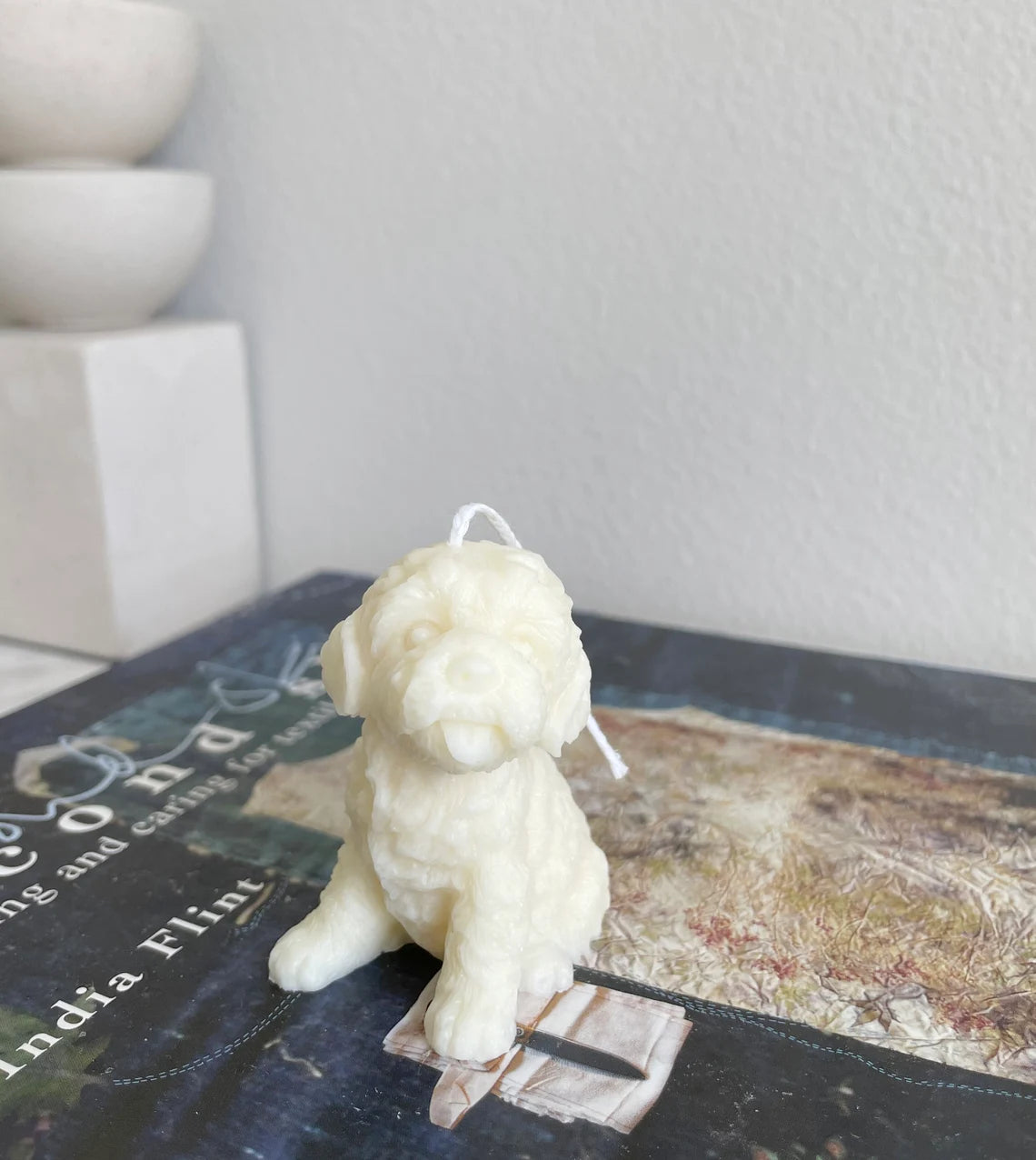 Set of 2 Labradoodle Dog Candles in Ivory