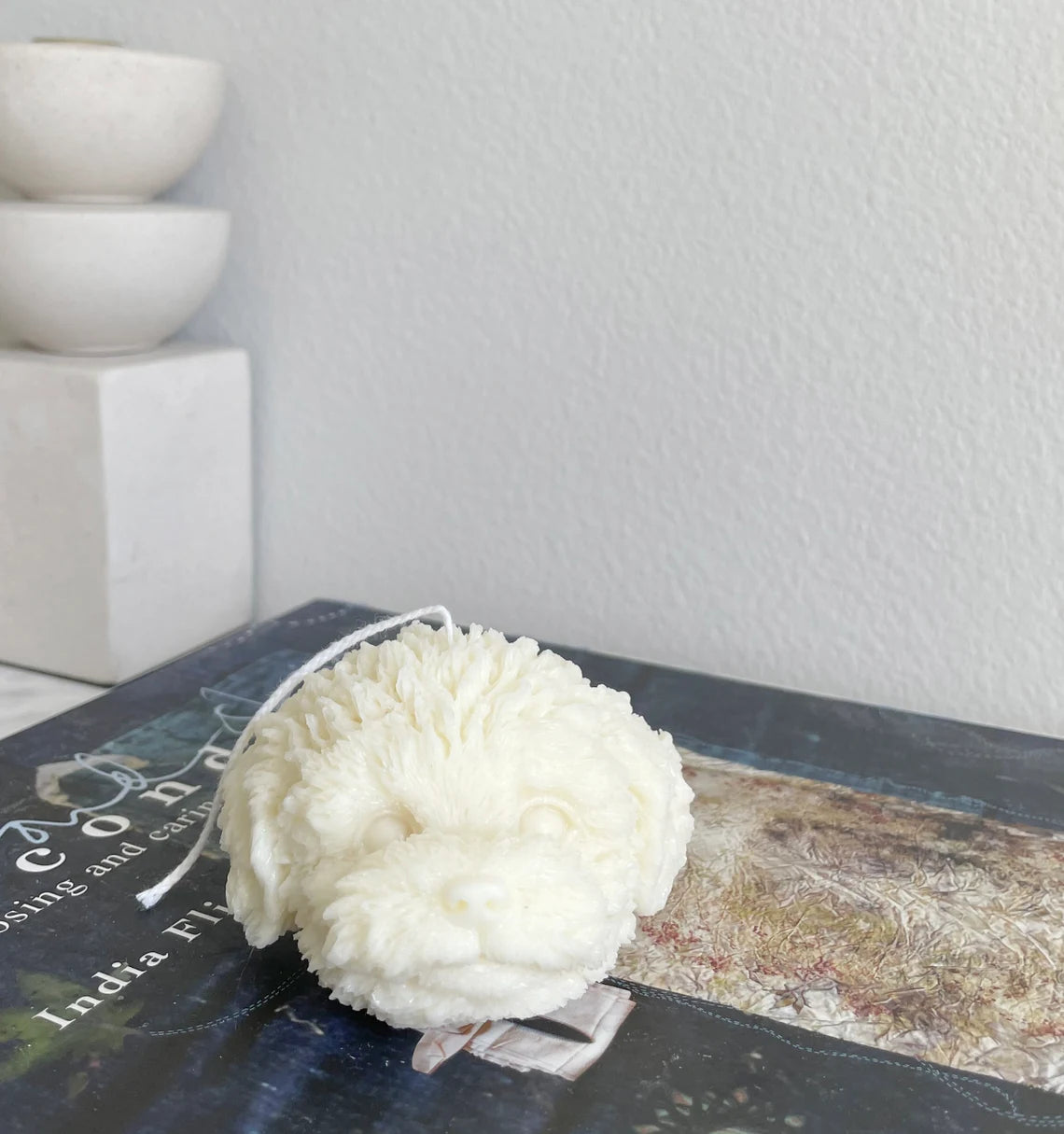 Set of 2 Labradoodle Dog Candles in Ivory