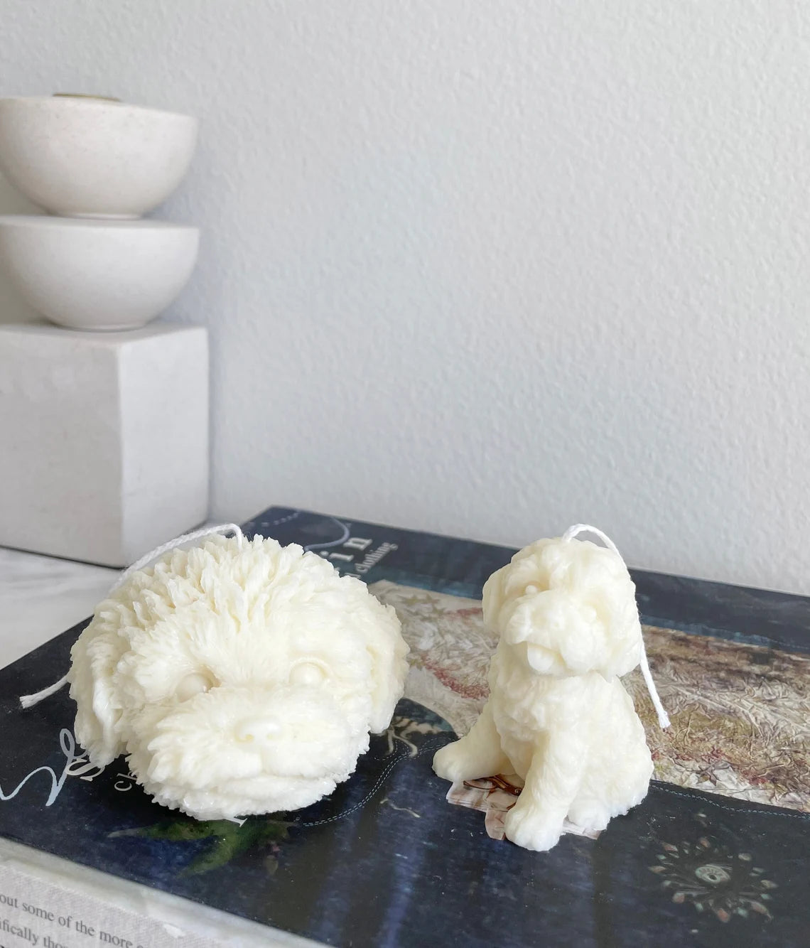 Set of 2 Labradoodle Dog Candles in Ivory