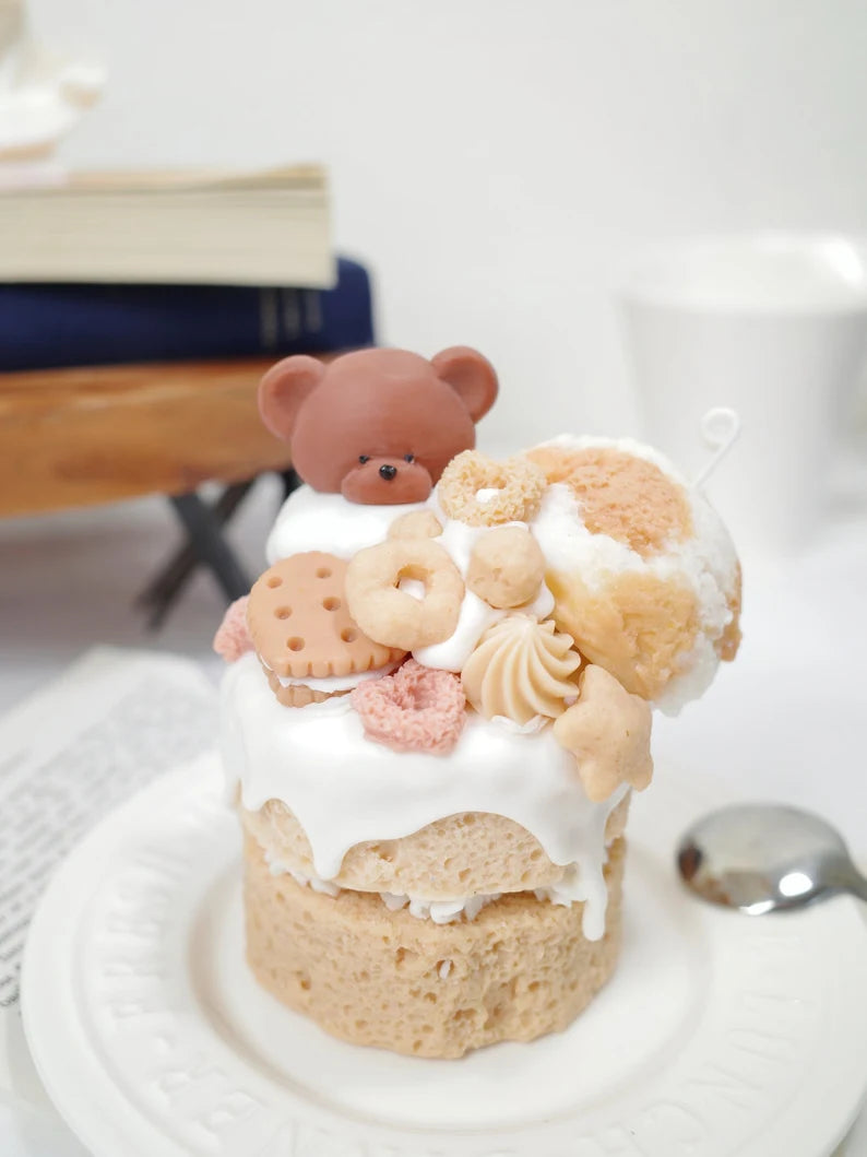 Ice Cream Cake Candle with Teddy Bear