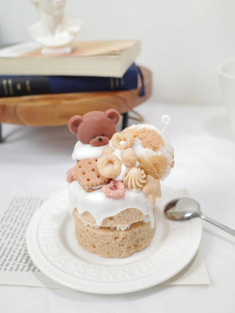 Ice Cream Cake Candle with Teddy Bear
