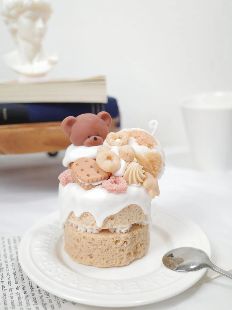 Ice Cream Cake Candle with Teddy Bear